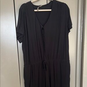 Addition Elle Black Short-Sleeve V-Neck Midi Dress with Drawstring